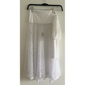 Ingear White Mesh See Through Side Tie Skirt Cover Up Large